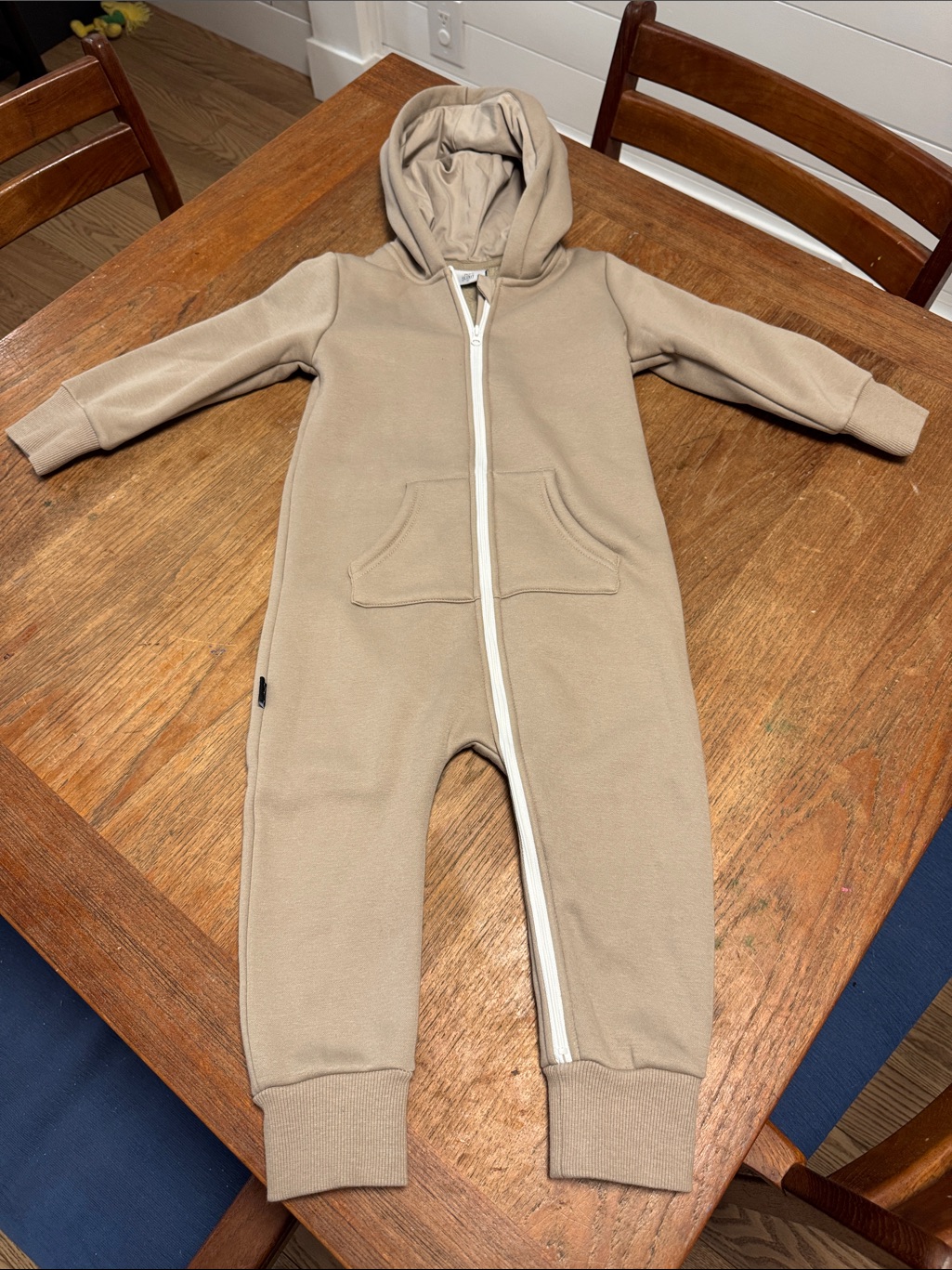 Kids Neutral Tan Hooded Zipper One-Piece Romper